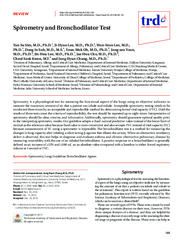 (PDF) Spirometry and Bronchodilator Test