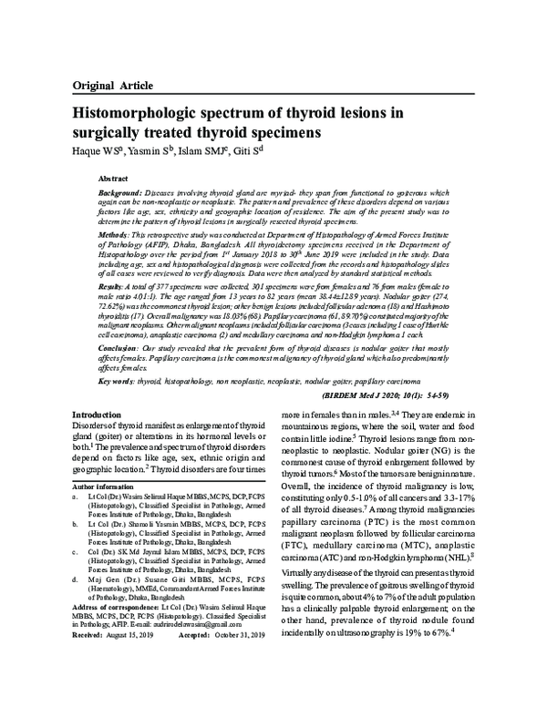 (PDF) Histomorphologic spectrum of thyroid lesions in surgically ...