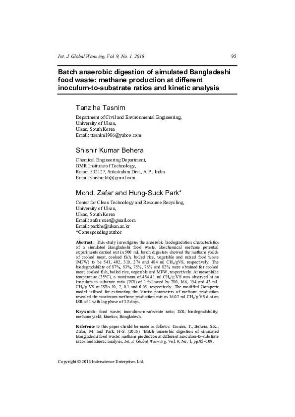 (PDF) Batch anaerobic digestion of simulated Bangladeshi food waste