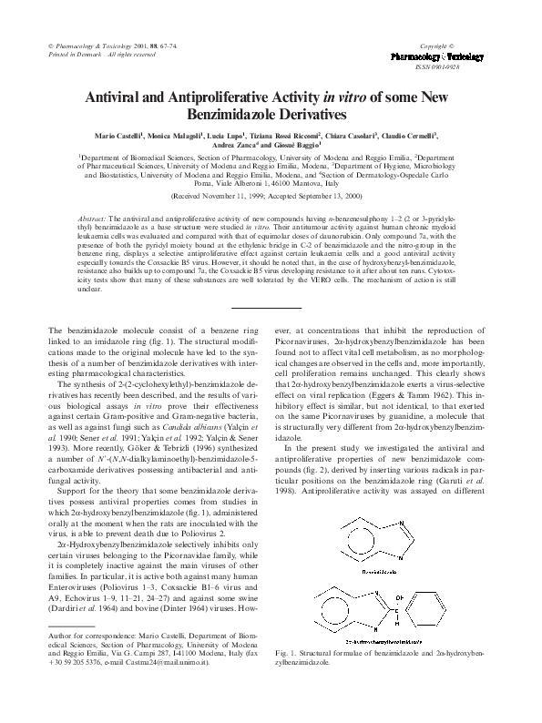 (PDF) Antiviral and Antiproliferative Activity in vitro of some New ...