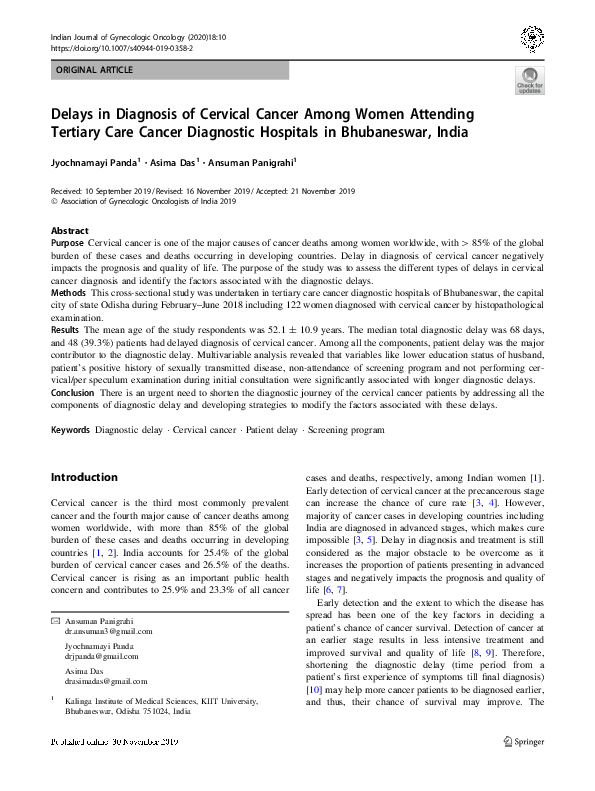(PDF) Delays in Diagnosis of Cervical Cancer Among Women Attending ...