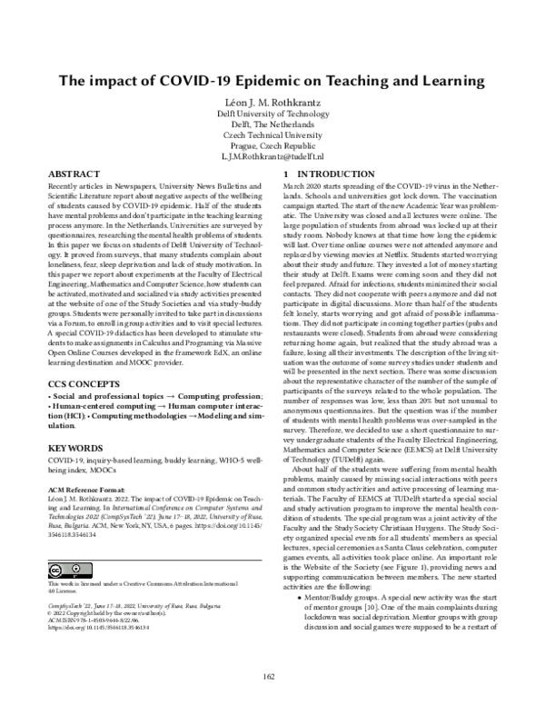 (PDF) The impact of COVID-19 Epidemic on Teaching and Learning