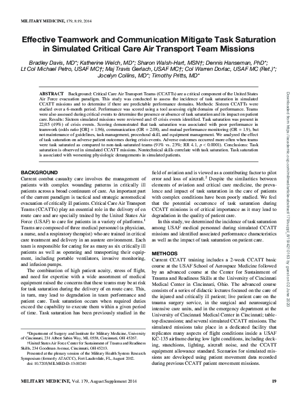 (PDF) Effective teamwork and communication mitigate task saturation in ...