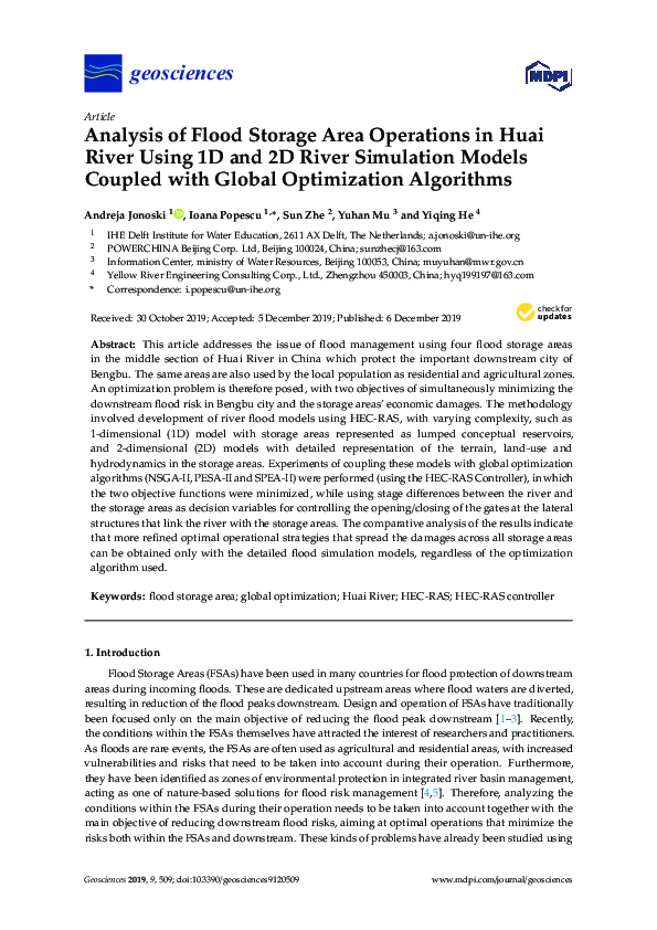 (PDF) Analysis of Flood Storage Area Operations in Huai River Using 1D ...