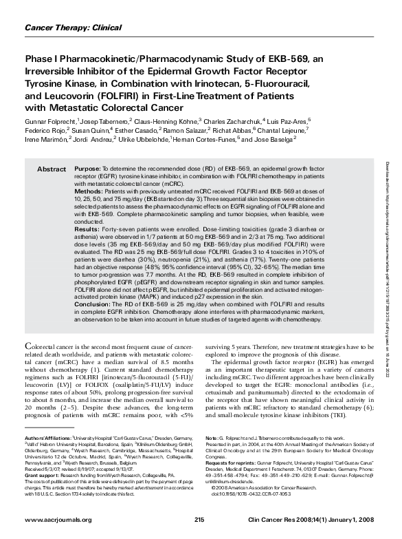 (PDF) Phase I Pharmacokinetic/Pharmacodynamic Study of EKB-569, an ...