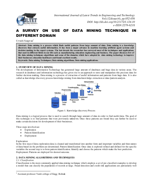 (PDF) A Survey on Use of Data Mining Technique in Different Domain