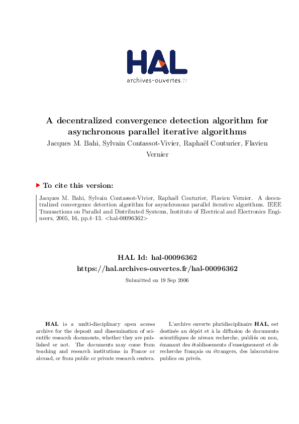(PDF) A decentralized convergence detection algorithm for asynchronous ...