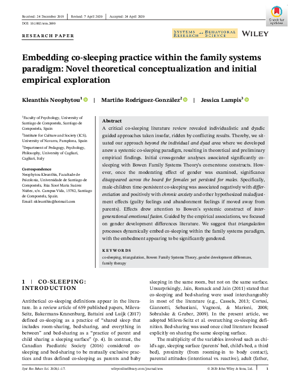 (PDF) Embedding co‐sleeping practice within the family systems paradigm ...