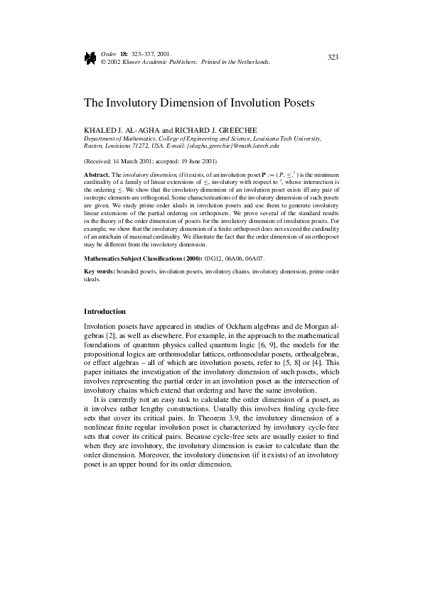 (PDF) The Involutory Dimension of Involution Posets