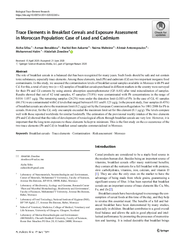 (PDF) Trace Elements in Breakfast Cereals and Exposure Assessment in ...