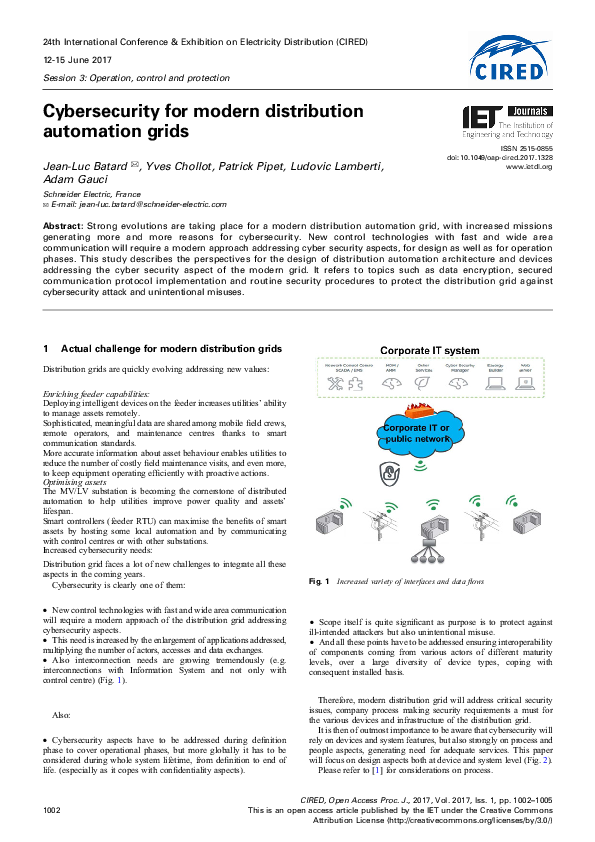 (PDF) Cybersecurity for modern distribution automation grids