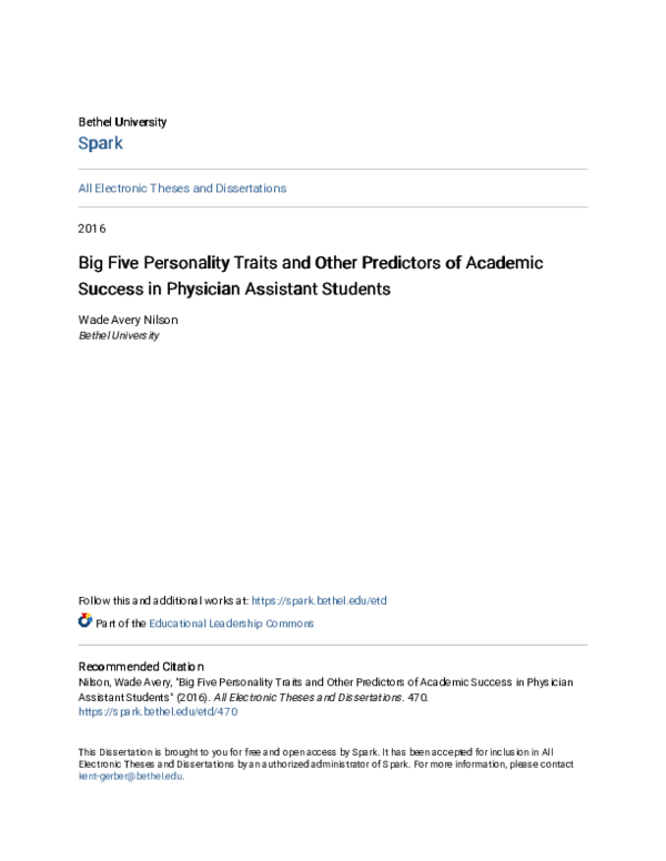 (PDF) Big Five Personality Traits and Other Predictors of Academic ...
