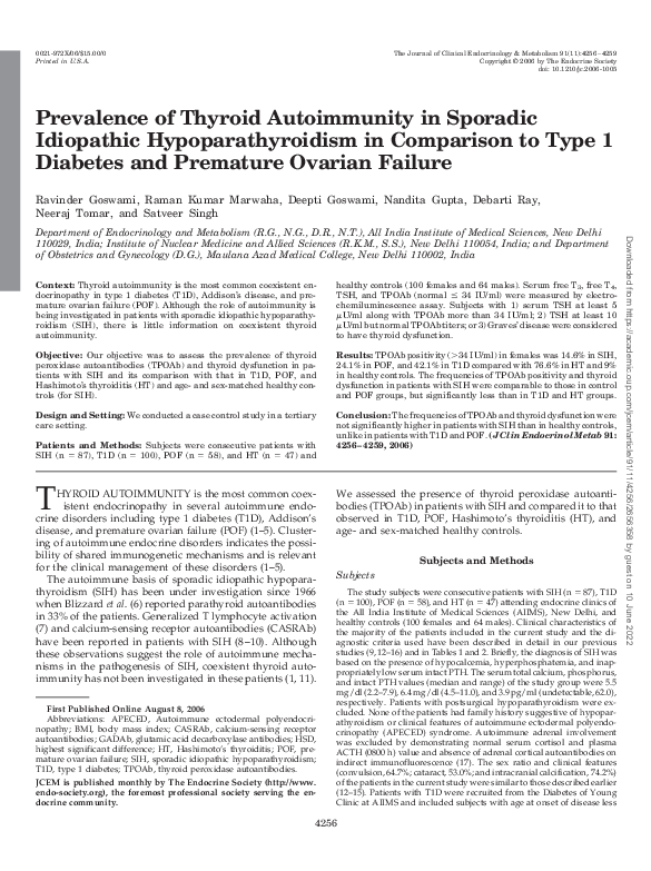 (PDF) Prevalence of Thyroid Autoimmunity in Sporadic Idiopathic ...