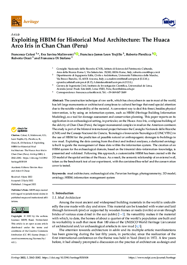 (PDF) Exploiting HBIM for Historical Mud Architecture: The Huaca Arco ...