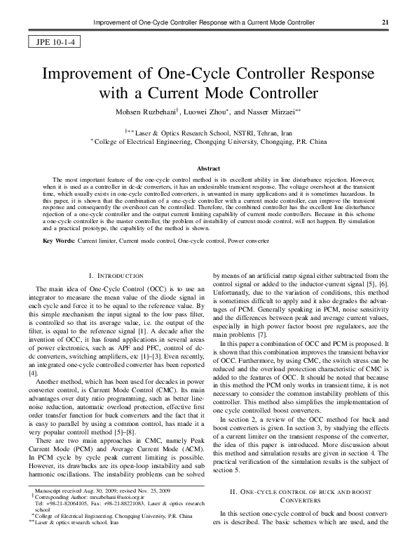 (PDF) Improvement of One-Cycle Controller Response with a Current Mode ...