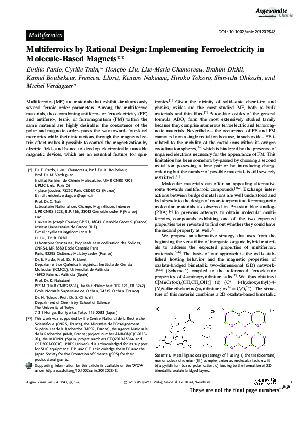 (PDF) Multiferroics by Rational Design: Implementing Ferroelectricity ...