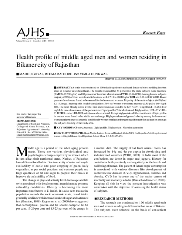 (PDF) Health Profile of Middle Aged Men and Women Residing in Bikaner ...