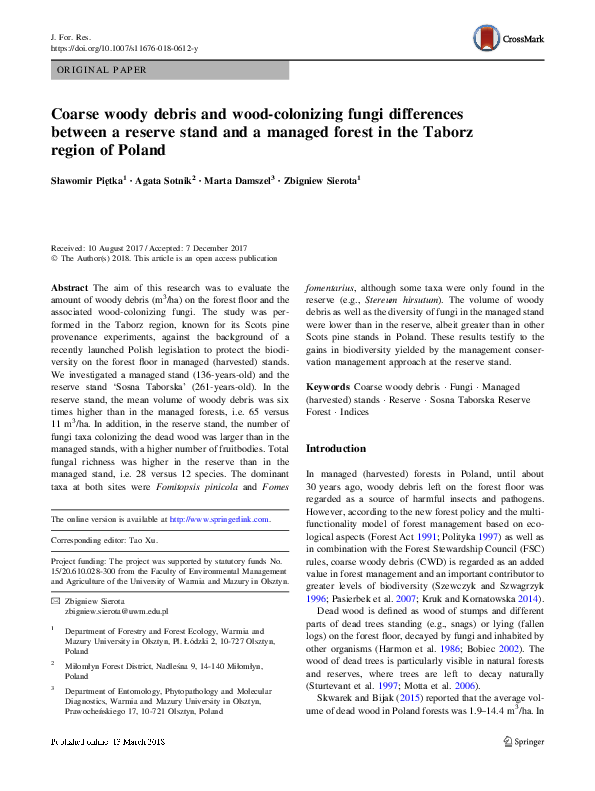(PDF) Coarse woody debris and wood-colonizing fungi differences between ...