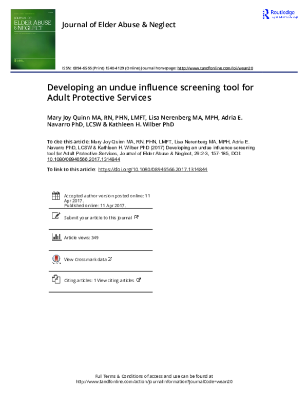 (PDF) Developing an undue influence screening tool for Adult Protective ...