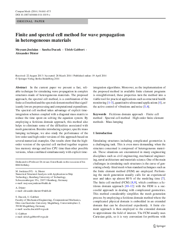 (PDF) Finite and spectral cell method for wave propagation in ...