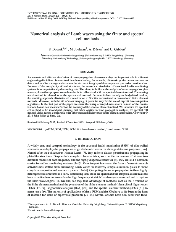 (PDF) Numerical analysis of Lamb waves using the finite and spectral ...
