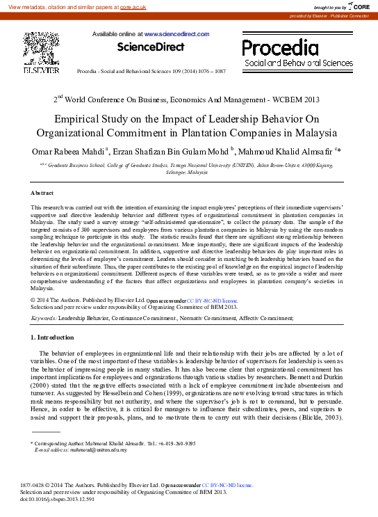 (PDF) Empirical Study on the Impact of Leadership Behavior On ...