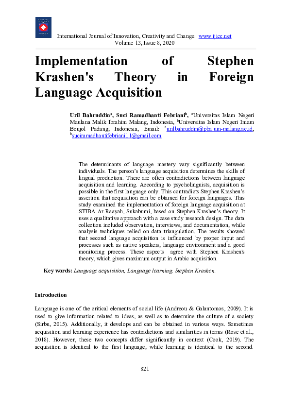 (PDF) Implementation of Stephen Krashen's theory in foreign language