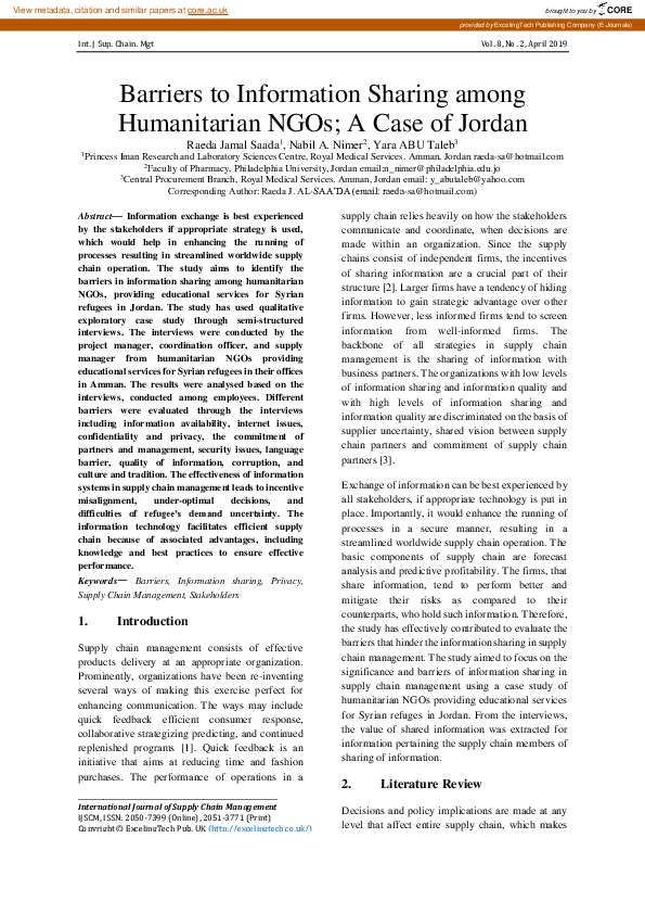 (PDF) Barriers to Information Sharing among Humanitarian NGOs; A Case ...