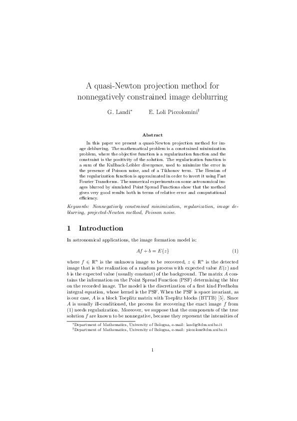 (PDF) A quasi-Newton projection method for nonnegatively constrained ...