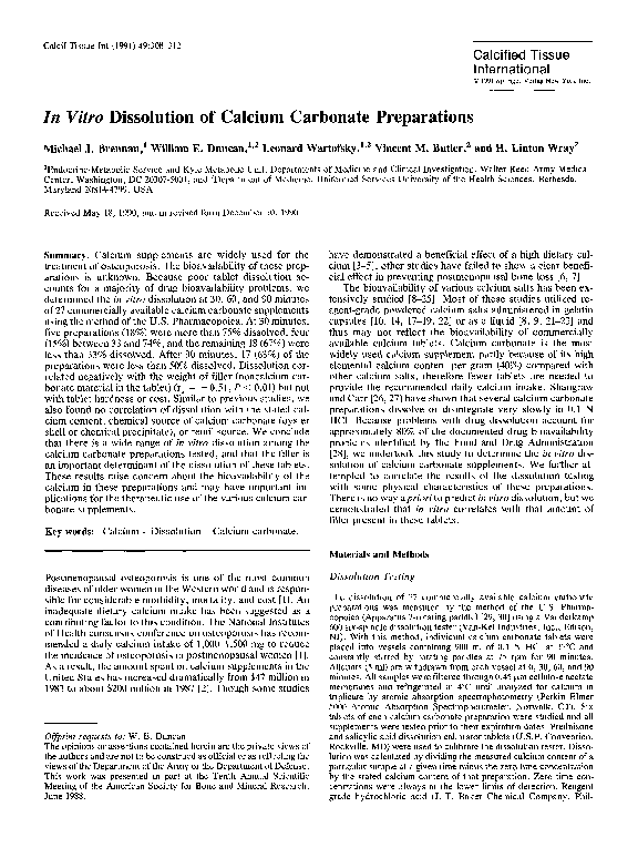 (PDF) In vitro dissolution of calcium carbonate preparations