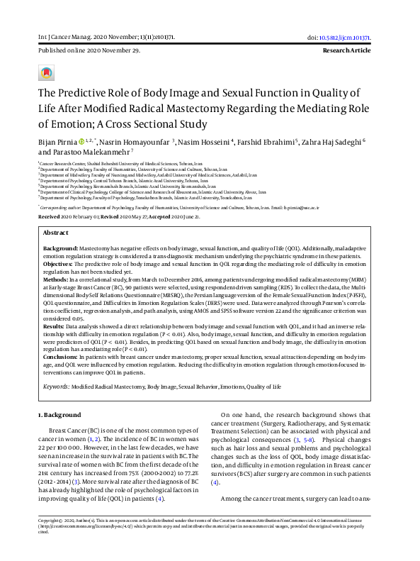 (PDF) The Predictive Role of Body Image and Sexual Function in Quality ...