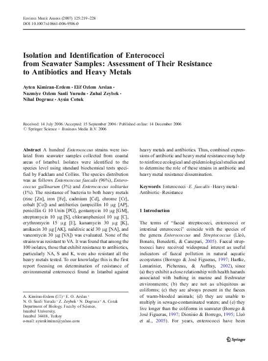 (PDF) Isolation and Identification of Enterococci from Seawater Samples ...