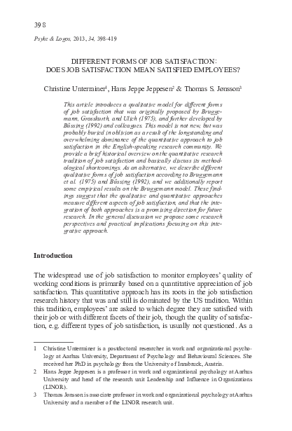 (PDF) Different Forms of Job Satisfaction Does Job Satisfaction Mean ...