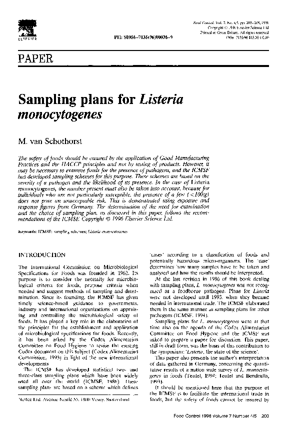 (PDF) Sampling plans for Listeria monocytogenes Mick van Schothorst