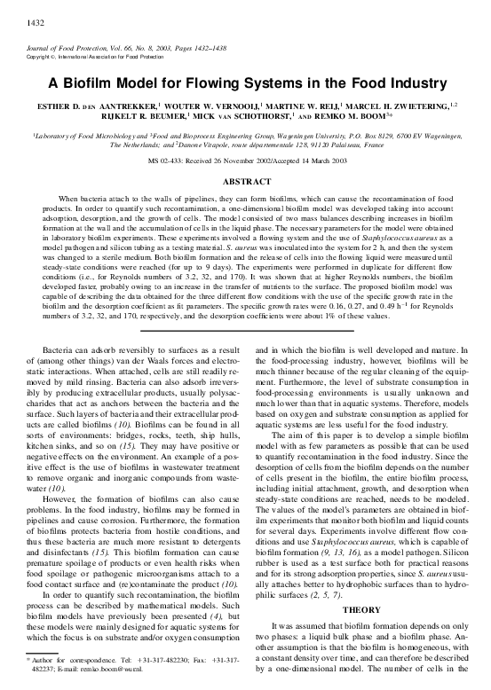 (PDF) A Biofilm Model for Flowing Systems in the Food Industry