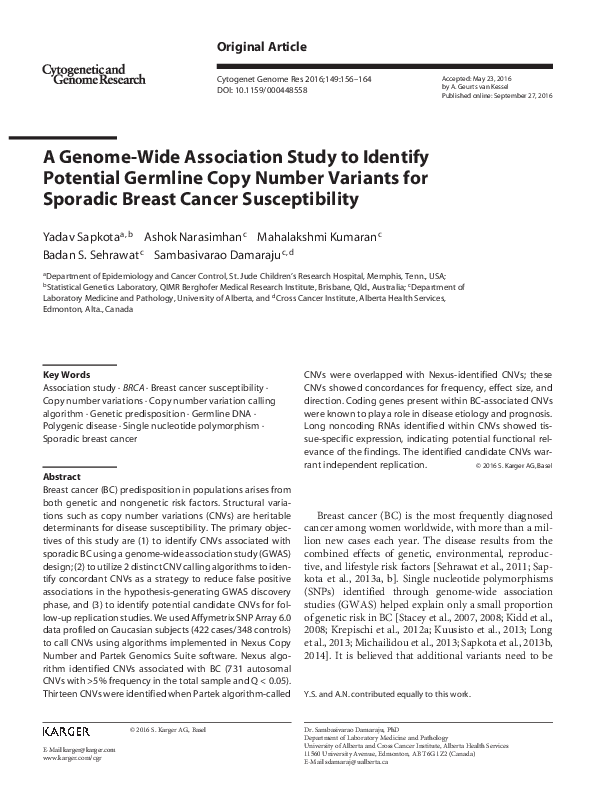(PDF) A Genome-Wide Association Study to Identify Potential Germline ...