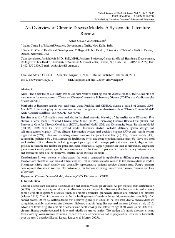 (PDF) An Overview of Chronic Disease Models: A Systematic Literature Review