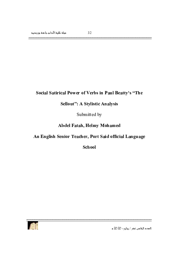 (PDF) Social Satirical Power of Verbs in Paul Beatty's “The Sellout” A