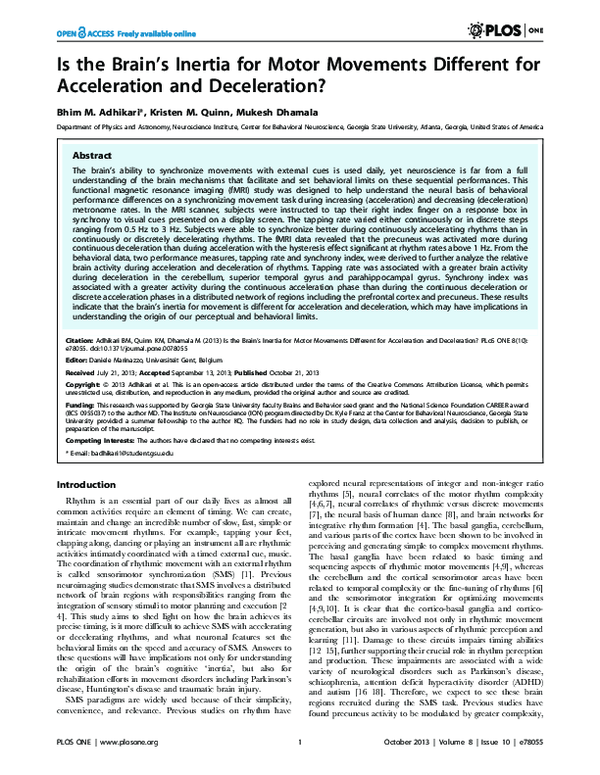 (PDF) Is the Brain's Inertia for Motor Movements Different for ...