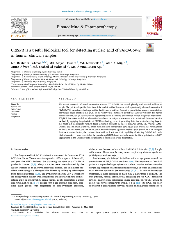 (PDF) CRISPR is a useful biological tool for detecting nucleic acid of ...