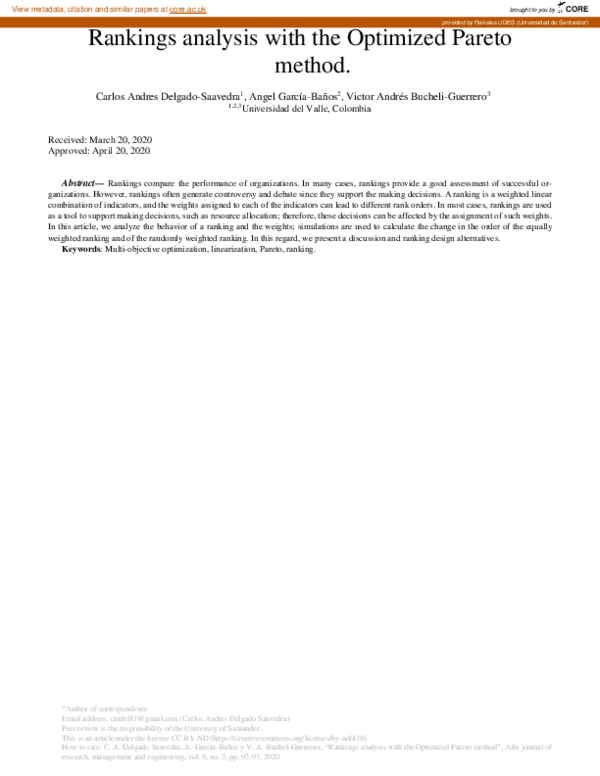(PDF) Rankings analysis with the Pareto method
