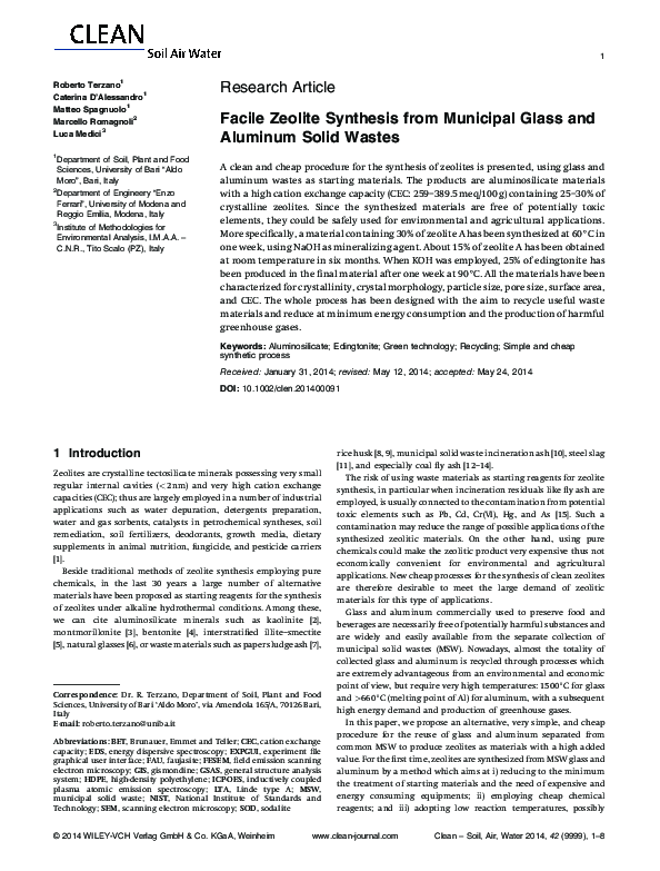 (PDF) Facile Zeolite Synthesis from Municipal Glass and Aluminum Solid ...