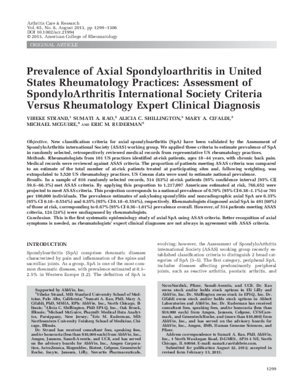 (PDF) Prevalence of Axial Spondyloarthritis in United States ...