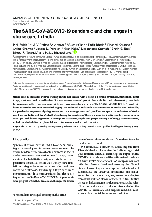 (PDF) The SARS‐CoV‐2/COVID‐19 pandemic and challenges in stroke care in ...