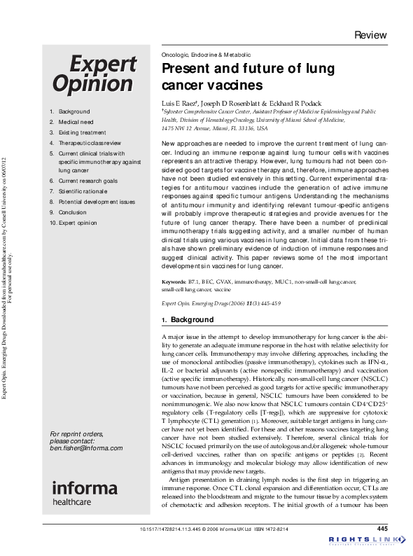(PDF) Present and future of lung cancer vaccines