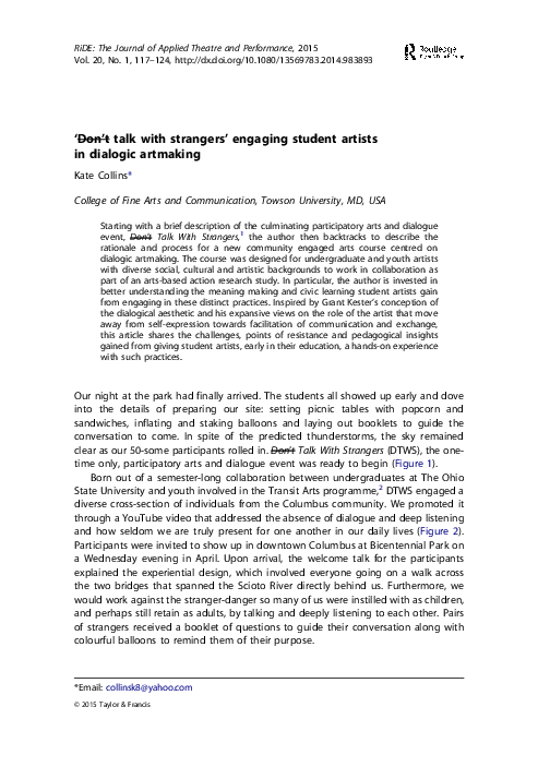 (PDF) ‘Don't talk with strangers’ engaging student artists in dialogic ...