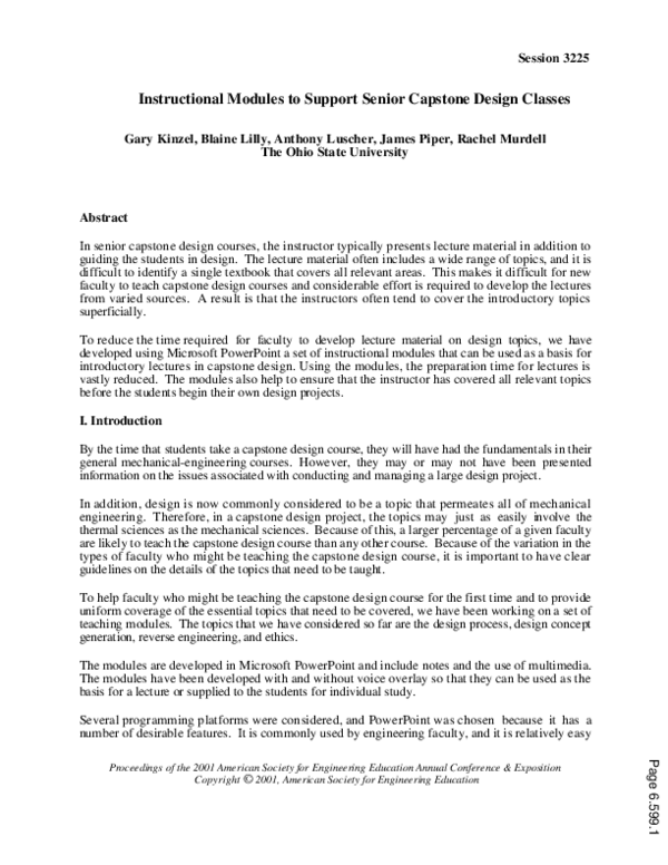 (PDF) Instructional Modules To Support Senior Capstone Design Classes