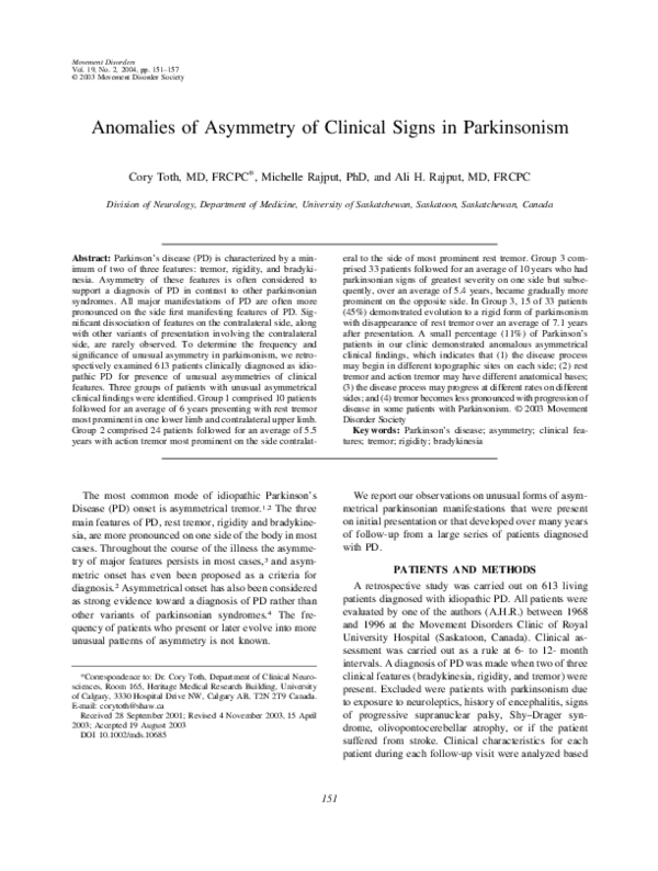 (PDF) Anomalies of asymmetry of clinical signs in parkinsonism | ALi ...