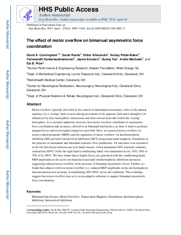 (PDF) The effect of motor overflow on bimanual asymmetric force ...