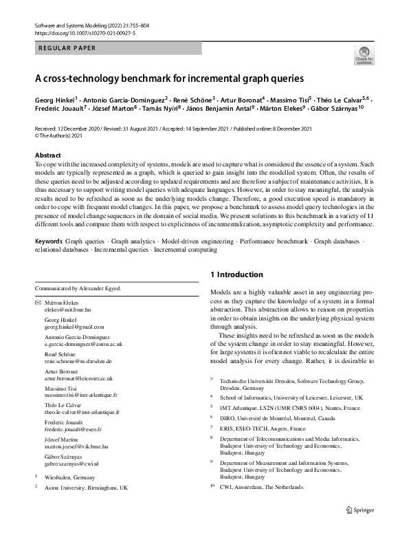 (PDF) A cross-technology benchmark for incremental graph queries